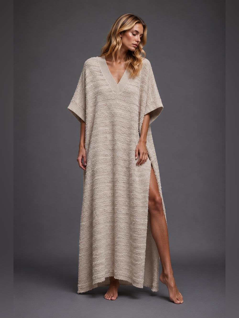 Free People Cozy White kimono Knit Poncho lounge - Picture 1 of 7